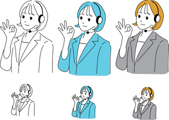 OKサインをする女性オペレーターの上半身のイラスト