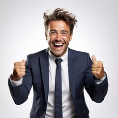 a business man shows a cool gesture on a white background