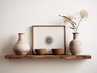 Boho Wood Floating Shelf with Mandala Frames and a Moroccan Vase
