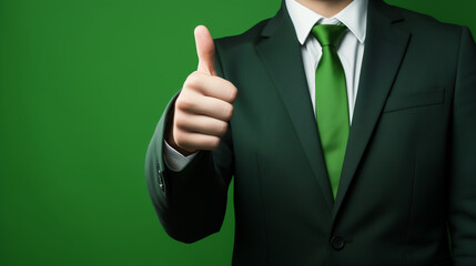 Man Holding Thumbs Up Green