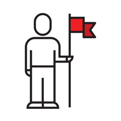 man with flag icon, linear, vector illustration