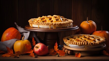 Thanksgiving pumpkin and apple different pies, beat see, duplicate space. Drop conventional hand crafted apple and pumpkin pie for harvest time occasion
