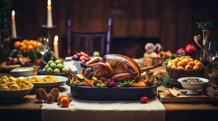 Fotobehang Thanksgiving Celebration Conventional Supper Setting Nourishment Concept © Ruslan