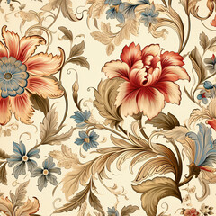 Wallpaper of floral patterns with old drawing vintage background ,wall art decoration