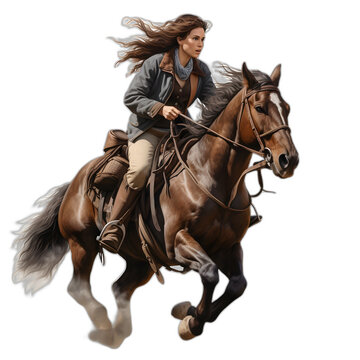 Woman riding a horse isolated on transparent or white background, png