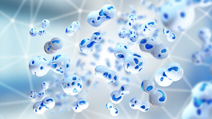 Probiotics background. Bifidobacteria cells. Microbiota of body. Science biology. Probiotics are good for immune system. Microbiology background. Probiotics backdrop. Health, healthcare. 3d image