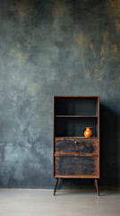 Vintage Wooden Cabinet Against a Distressed Concrete Wall
