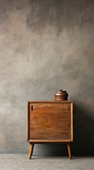 Wooden Cabinet Against Concrete Wall
