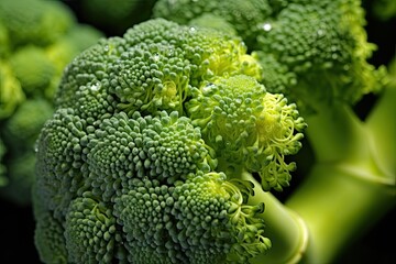 Close up shot of fresh broccoli florets with their crisp appearance.