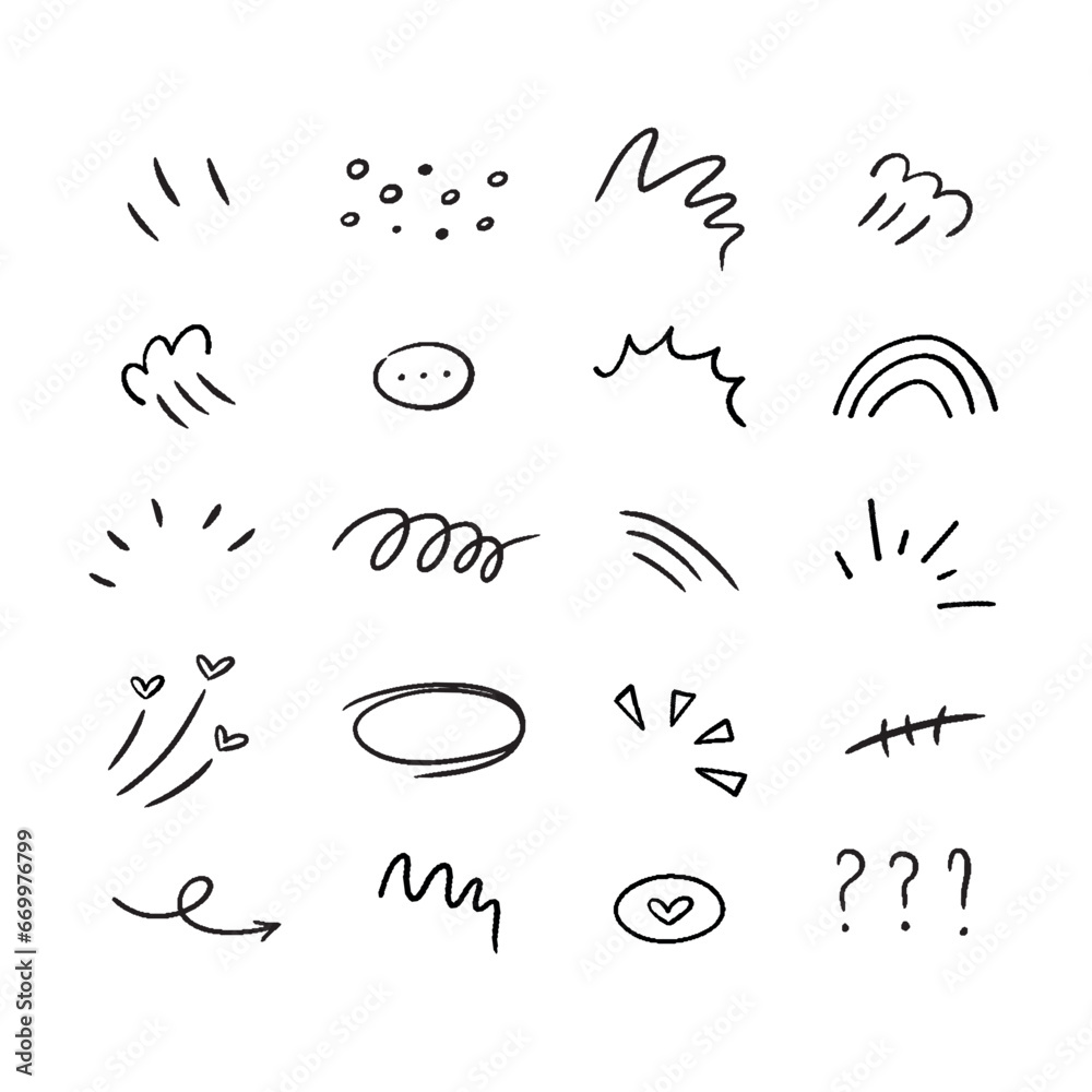Wall mural Hand drawn set expression signs. Doodle icons isolated on white background. - Wall murals