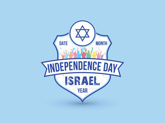Israel Independence Day. People celebrate with a blue hexagram on the shield vector.