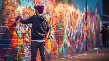 Guy painting graffiti