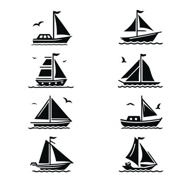 black Boat icons set on white background
