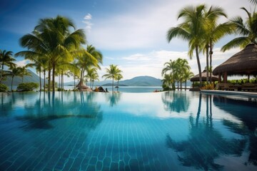 Fototapeta na wymiar exotic tropical resort with infinity pool and palm trees