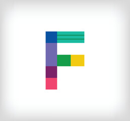 Creative abstract letter F multicolored linear logo. Modern lettering lines with new pop art colors. Font alphabet template. Creative education geometric.vector