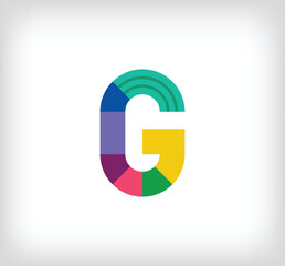 Creative abstract letter G multicolored linear logo. Modern lettering lines with new pop art colors. Font alphabet template. Creative education geometric.vector