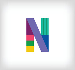 Creative abstract letter N multicolored linear logo. Modern lettering lines with new pop art colors. Font alphabet template. Creative education geometric.vector