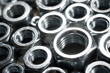 Metal nuts group on a table