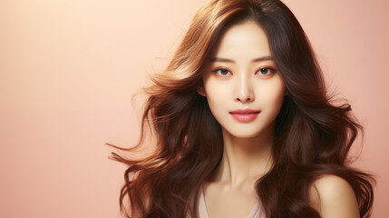 Naklejka premium Beautiful asian woman with long healthy hair and skin care concept, asian beauty