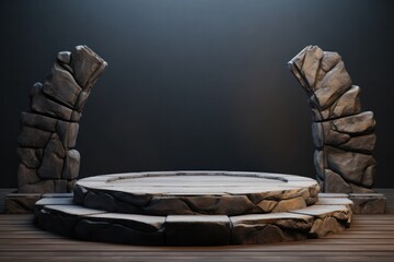 black mineral natural stone podium 3d rendering. Pedestal set design for product and male cosmetics photography.
