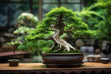 Fotobehang high-angle view of bonsai in pot © studioworkstock