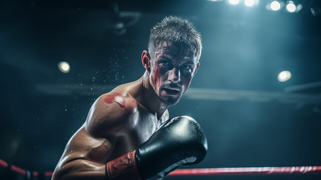Boxer Ready For Battle In The Ring Showing Strength and Athletic Skills to become Champion