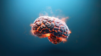 Profile view of Brain on fire, exploding brain,  disease concept like Parkinson's, Alzheimer's , dementia or Multiple Sclerosis