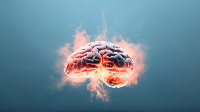 Side  view of Brain on fire, exploding brain,  disease concept like Parkinson's, Alzheimer's , dementia or Multiple Sclerosis