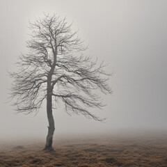 Foggy Tree on a Hill Lone Tree, Generative AI