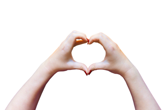 Female hands making a heart shape isolated on white background. PNG isolated on transparent background