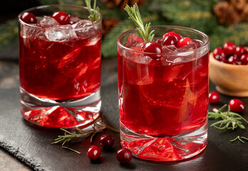 Cranberry cocktail with fresh cranberries and rosemary