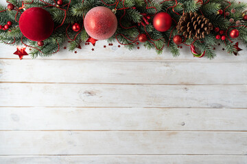 Christmas concept - background with fir tree and decor