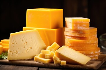 side view of stacked cheese with detailed texture