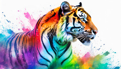 tiger rainbow color white background