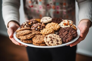 hand hovering over a platter of cookies, deciding which one to take