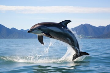 Obraz premium a single dolphin leaping from the ocean