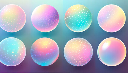set of holographic pastel colored gradient spheres vector illustration