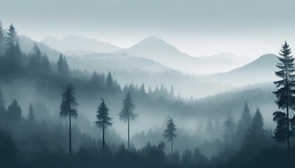 gradient calming nature foggy forest view phone wallpaper background ai generated - obrazy, fototapety, plakaty