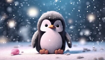  3d cute penguin wearing scarf in christmas