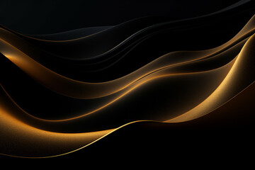 illustration of abstract gold waves on black background. Created with Generative AI	