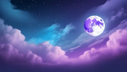 purple and blue gradient night mystical moonlight moon with fluffy magical clouds phone hd background wallpaper ai generated