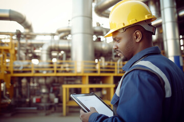 Man Working in natural gas refinery plant checking supply and distribution