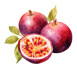 Watercolor passion fruit. Generative AI, png image.