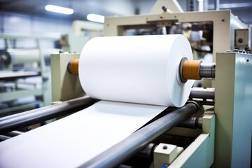 a roll of paper feeding into a printing press