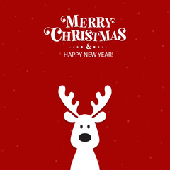 Fototapeta na wymiar Cute Christmas reindeer on a red background. Christmas background, banner, or card.