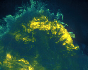 Fototapeta na wymiar Dynamic composition with bright swirls of yellow-green smoke on a dark background. 3d rendering digital illustration