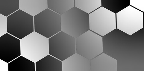  abstract Hexagon honeycomb shaped black and white decorative ceramic tiles on wall background.  Contemporary sci-fi background with bokeh effect. Poster design. Hexagons metal surface. 