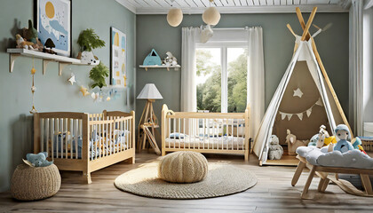 nursery room interior scandinavia generate ai - obrazy, fototapety, plakaty