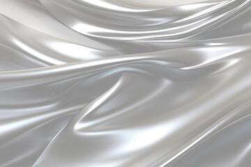 Obraz premium Silver satin drapery, a lustrous fabric with flowing wave-like patterns