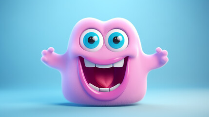 3d emotional face icon excited teeth character in blue background. 